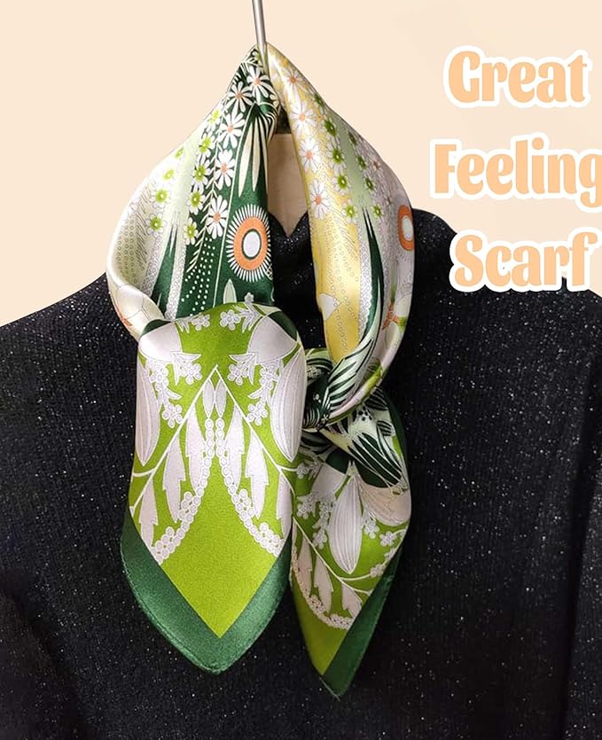 kcctoo 27.5" Mulberry Silk Feeling Head Scarf Women's Fashion Square Neck Satin Scarfs for Bag Hair Scarves Gift