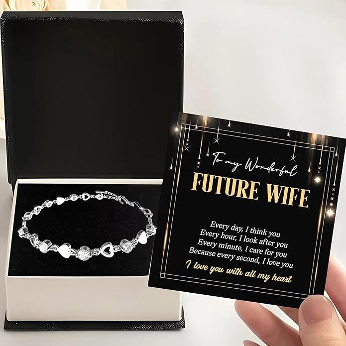 To My Future Wife Crystal Heart Bracelet Gift From Future Husband, Beautiful Jewelry Birthday, Christmas, Valentine’s Day, Bracelet For Her With Heartfelt Message & Elegant Box