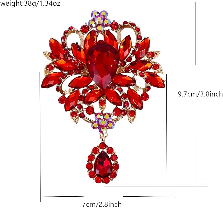 LAXPICOL Wedding Bridal Big Brown Crystal Rhinestone Bouquet Brooch Pin for Women Golden Tone