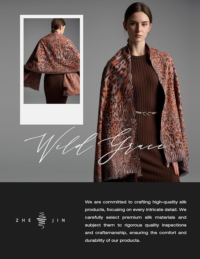ZHE JIN Luxurious Silk Scarf Shawl Wraps for Women, Warm Scarves Winter Gift, 100% Brushed Mulberry Silk