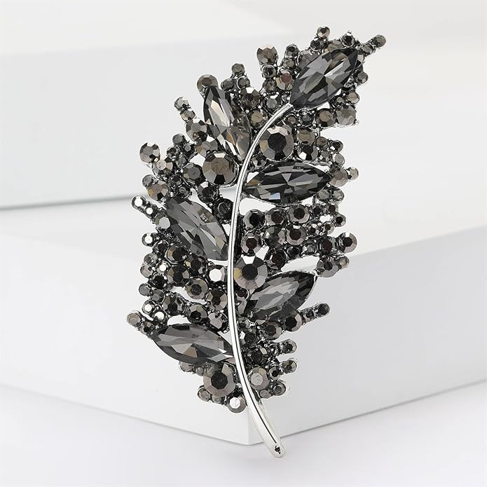 Rhinestone Leaf Brooches for Women Men,Vintage Plant Leaf Lapel Pins Sparkling Crystal Feather Brooch Collar Pins Clothing Bags Hats Christmas Birthday Jewelry