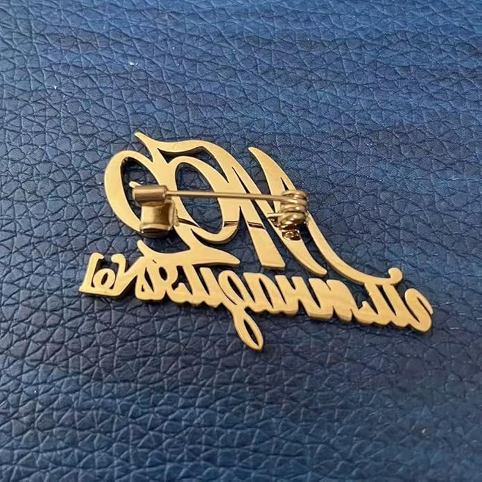 YHLISO Personalized Customize Double Names Stainless Steel Brooch Pin Custom Logo Gold Name Badges Products for Women Jewelry