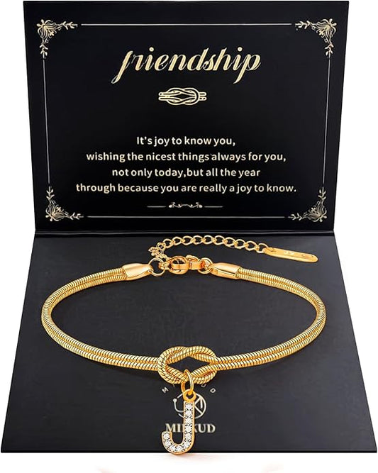 Friendship Bracelet for Women Gold Initial Bracelets 14K Gold Plated Knot Letter A-Z Initial Bracelet for Women Dainty Forever Layered Chain Bracelets Jewelry Birthday Gift for Best Friend