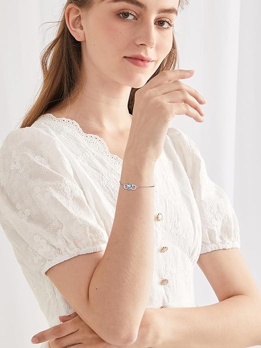 Custom4U Personalized Infinity Love Symbol Link Bracelets for Women 925 Sterling Silver Birthstone Bracelet Adjustable Engraved Chain Christmas Mother's Day Birthday Jewelry Gifts for Mom Her
