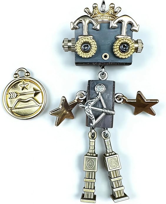 Steampunk Wooden Robot Pendant Necklace， Handmade Punk Style Pendant Zodiac Necklace for Men Women，Creative Birthday Gift