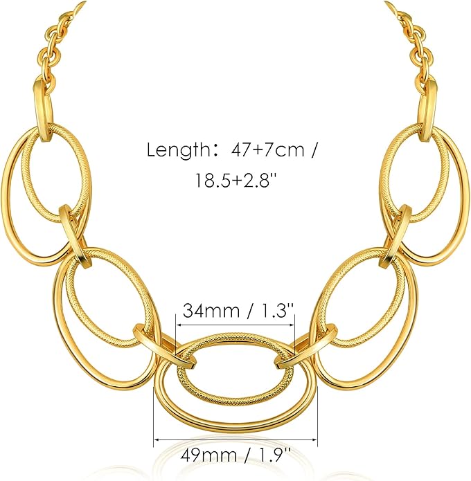 Chunky Gold Necklace for Women: 14k Gold Plated Loop Chain Link Statement Choker Necklace for Women - Chunky Fashion Pendant Jewelry