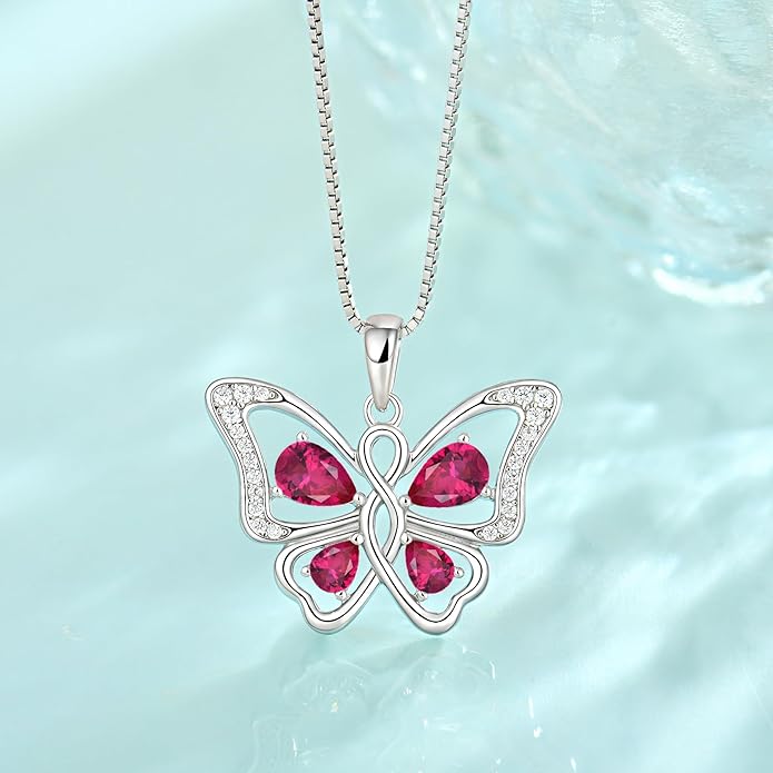 Butterfly Necklace 925 Sterling Silver Cubic Zirconia Birthstone Jewelry Gifts for Women Wife Mother