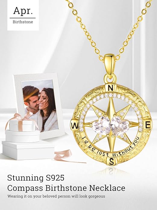 Zeuslia Double Birthstone Necklace Gifts for Wife - 925 Sterling Silver Sunflower/Rose/Crown Cross/Compass/Heart Pendant I Love You Necklace, Anniversary Birthday Gifts for Wife Girlfriend Mom Her
