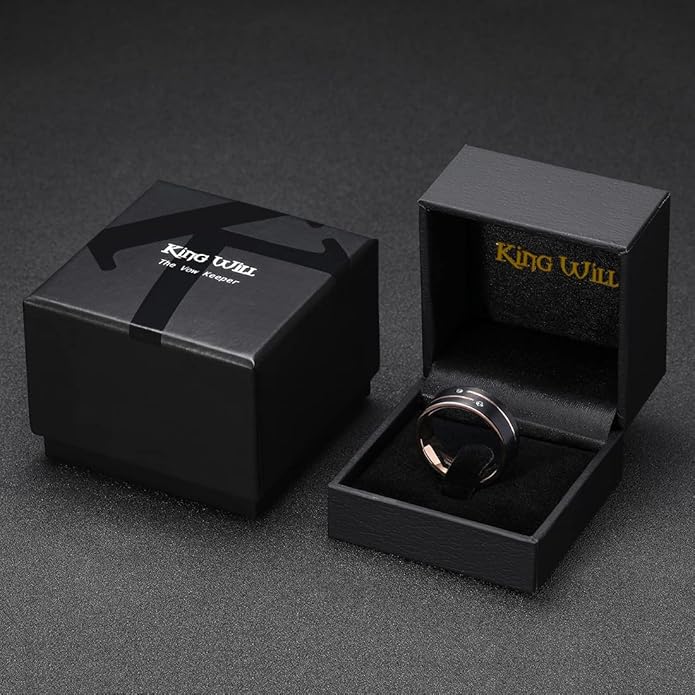 King Will Mens Tungsten Wedding Band with Cubic Zircon Inlay 7mm/8mm Flat Cut Comfort Fit Engagement Rings