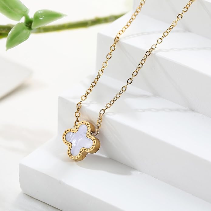 Lucky Clover Sets, 18K Gold Plated Four Leaf Bracelet, Necklace Pendant, Earrings for Women Flower Link Bracelets Set Jewelry Gifts for Women