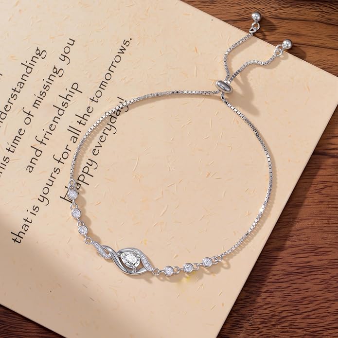 Christmas Gifts Birthstone Bracelet for Women 925 Sterling Silver Infinity Love Jewelry Birthday Gifts for Women Mom Wife Girlfriend