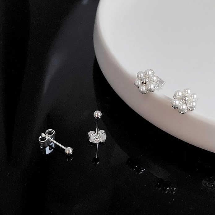 IMBOS Pearl Earrings 14k Gold Plated Daisy Flower Stud Earrings for Women Ball Stud Flat Back Earring Hypoallergenic Statement Earring Trendy Jewelry Gift for Women