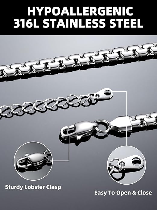 Bestyle 18K Gold Plated/Silver/Black Chain for Men, Hypoallergenic 2/4/6/8mm Stainless Steel Flat Link Chain Necklace for Men & Women Hip Hop Jewelry, 14-30"