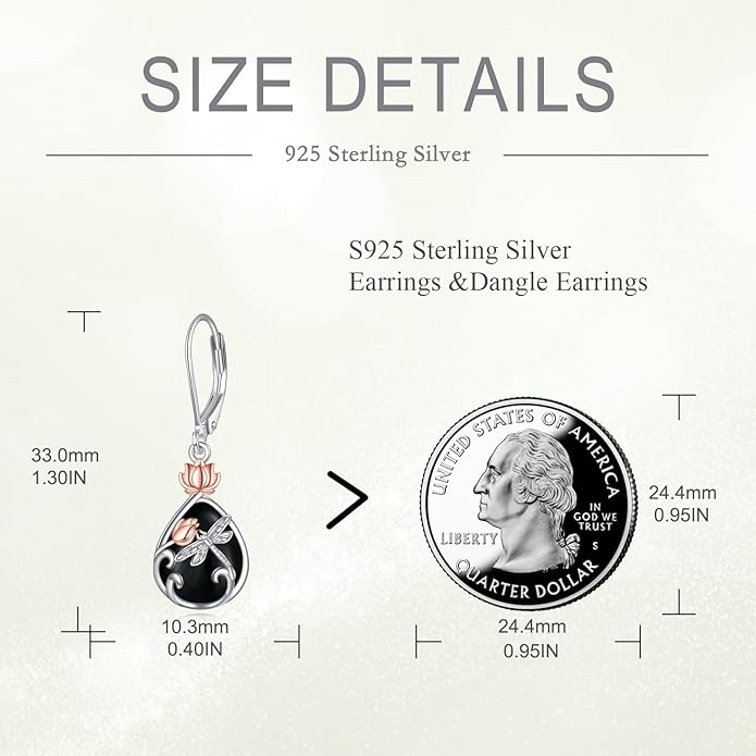 AOBOCO Butterfly/Dragonfly/Bee/Ladybug Leverback Earrings 925 Sterling Silver Rose Lotus Tulip Flower Filigree Dangle Earrings Teardrop Moonstone Larimar Turquoise Abalone Shell Jewelry Birthday Gifts for Women