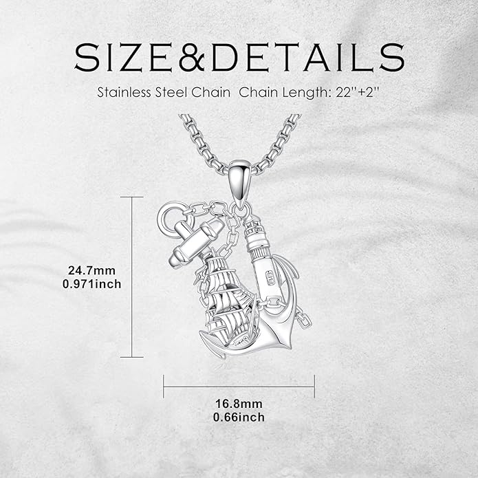 LEECCI Anchor Wave/Four Leaf Clover/Surfboard Necklace 925 Sterling Silver Anchor Pendant Jewelry Gift Graduation Gift for Men Women