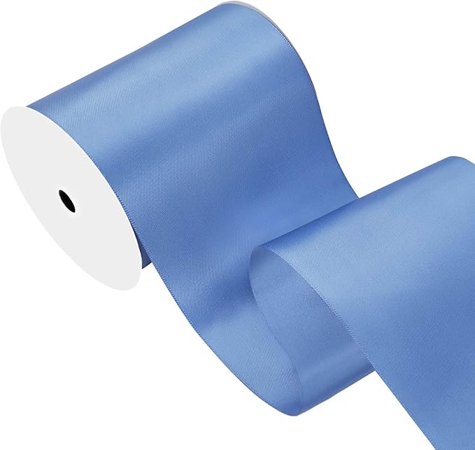 LEEQE Smoke Blue Satin Ribbon 4 inch X 15 Yards Polyester Ribbon for Gift Wrapping Very Suitable for Weddings Party Hair Bow Invitation Decorations and More