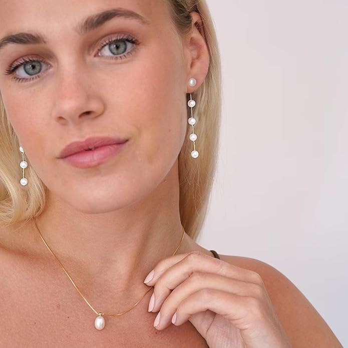 Long Pearl Earrings for Women 18K Gold Plated Hypoallergenic Lightweight Pearl Dangle Drop Earrings for Wedding Elegant Jewelry for Bridal Christmas Gift