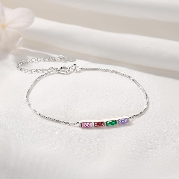 925 Sterling Silver Personalized Mom Birthstone Bracelets for Women — Custom Adjustable Dainty Jewelry for Mother’s Day, Birthday, Christmas Gifts for Mom Grandma Wife