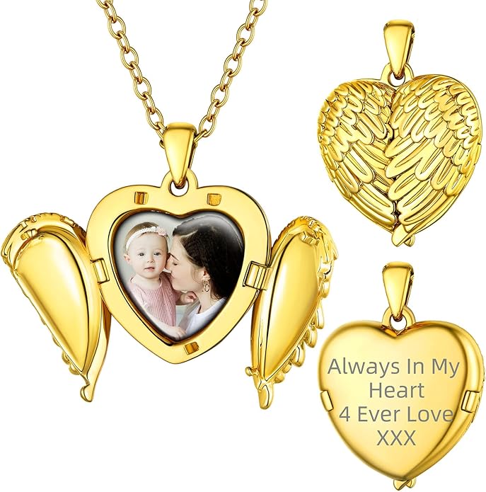 Supcare Locket Necklace That Holds Pictures-Engraved Photo Pendant Custom Jewellery Gifts for Men Women (with Jewellery Gift Box)