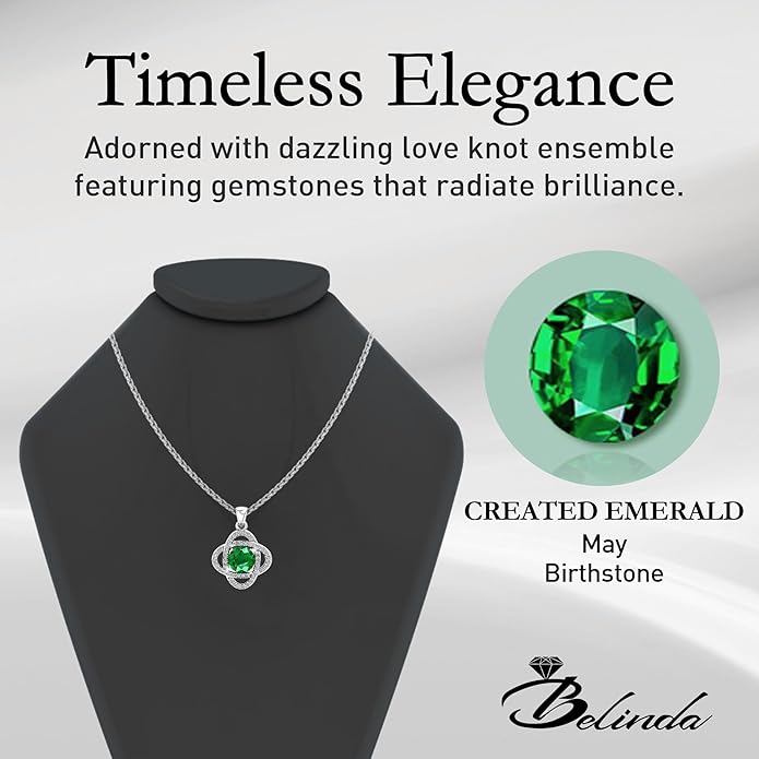 Women 925 Sterling Silver Cute Love Knot Sparkling Gemstone Push Back Stud Earrings Hanging Pendant Necklace Beautiful Fine Jewelry Accessory Set, 1.65 Carat