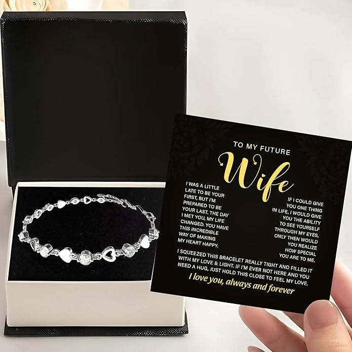 To My Future Wife Crystal Heart Bracelet Gift From Future Husband, Beautiful Jewelry Birthday, Christmas, Valentine’s Day, Bracelet For Her With Heartfelt Message & Elegant Box
