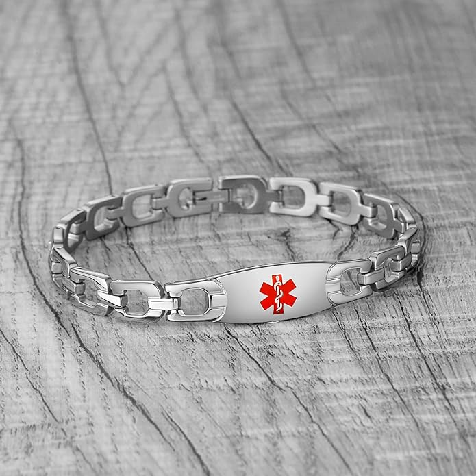LinnaLove Fashion Shiny medical alert bracelet with Free Engraving Stainless steel Medical id bracelet for Women
