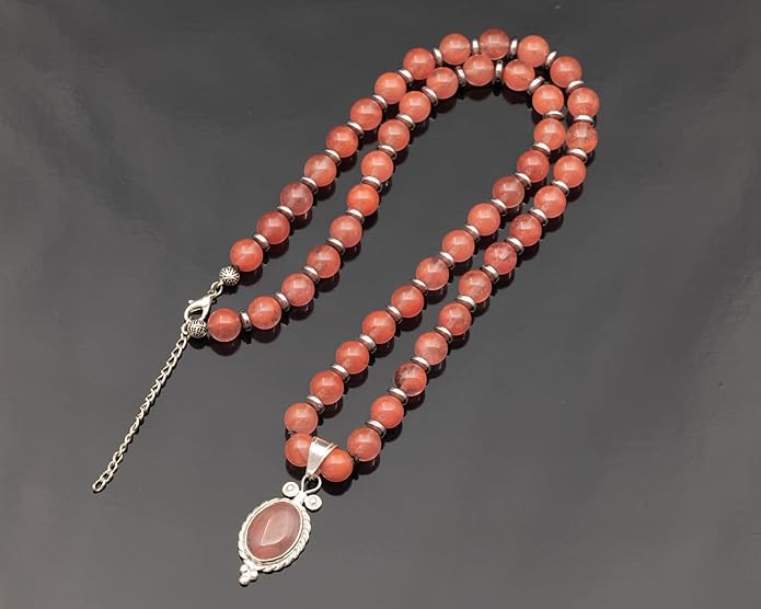 Natural Carnelian Agate Silver Pendant, Genuine Black Onyx Beaded Necklace, Gemstone Strong Necklace, 18x13 Cabachon, Fashion Dainty Jewelry, Healing Crystal Chakra Necklace, Minimalist Necklace