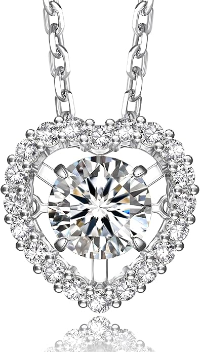 MomentWish Dancing Heart Necklace for Women, 0.5/1 Carat Dancing Moissanite Necklace for Her 925 Sterling Silver Pendant Anniversary Birthday Christmas Gift for Wife Mom Girlfriend