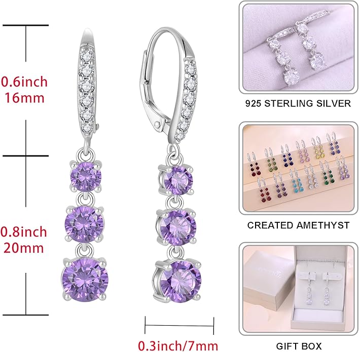 Starchenie Dangle Drop Earrings for Women 925 Sterling Silver Leverback Earrings Birthstone Jewelry
