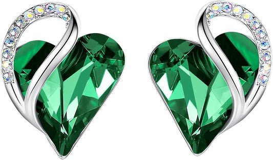 Earrings for Women, Mothers Day Gift for Mom, Heart Birthstone Crystal Stud Earring, Silver Plated Birthday Jewelry