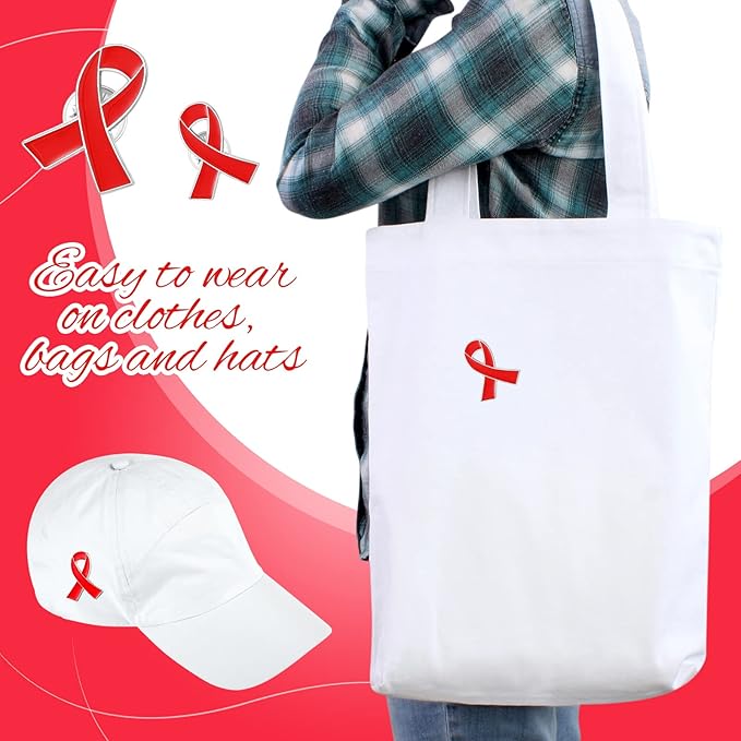 Batiyeer Red Ribbon Awareness Lapel Pin with Individual Package Brooch Hope Pins Cancer Heart Disease Tuberculosis HIV AIDS Awareness Pin for Red Ribbon Week Fundraising Charity Party Favors(200 Pcs)