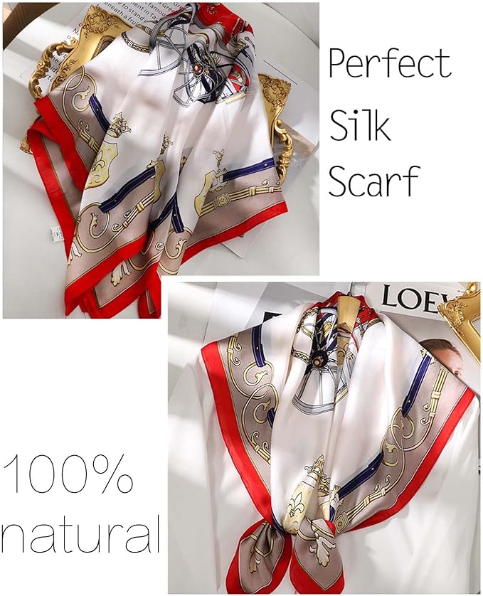 kcctoo 27.5" Mulberry Silk Feeling Head Scarf Women's Fashion Square Neck Satin Scarfs for Bag Hair Scarves Gift