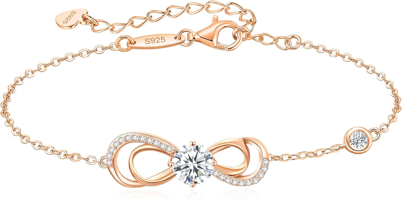 Moissanite Infinity Heart Bracelets for Women,925 Sterling Silver,18K Gold Plated,Adjustable Anniversary Birthday Fine Jewelry Gifts for Wife Her Mom