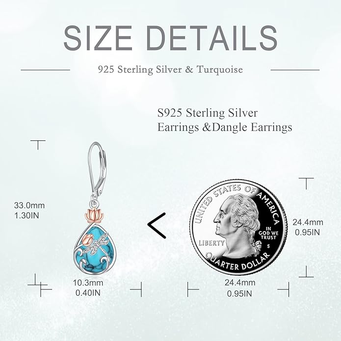 AOBOCO Butterfly/Dragonfly/Bee/Ladybug Leverback Earrings 925 Sterling Silver Rose Lotus Tulip Flower Filigree Dangle Earrings Teardrop Moonstone Larimar Turquoise Abalone Shell Jewelry Birthday Gifts for Women