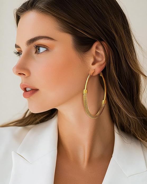 PROSTEEL 30/40/60/80/100mm Chunky Hoop Earrings For Women Gold Plated/Black Stainless Steel Hoops Earrings Statement Jewelry