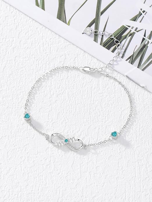Dorunmo Infinity Bracelet Mom Bracelet 925 Sterling Silver 14K Gold Plated Infinity Heart Anklet for Women Christmas Jewelry Gifts for Wife Mom Daughter