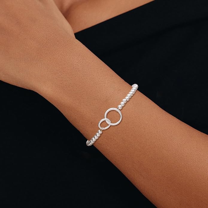 Beaded Bracelet for Women Trendy Stretch Handmade Ball Charm Bracelet Dainty Cross Heart Bow Wave CZ Stackable Jewelry Charm Gifts for Her