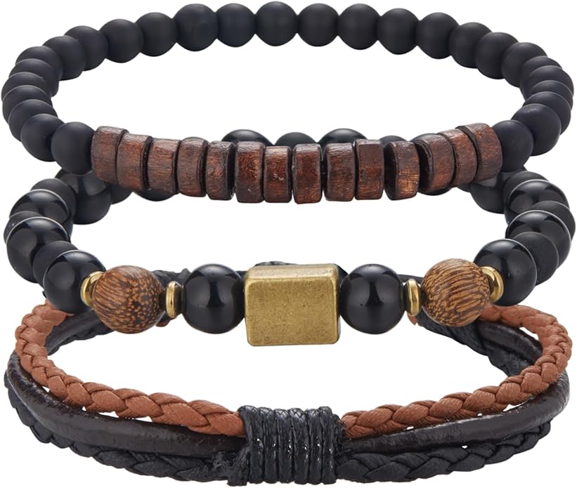 3pc Mens Beaded Bracelets Silver Stainless Steel Chain Bracelet for Men Handmade Braided Bracelet Sets Jewelry Gifts for Men