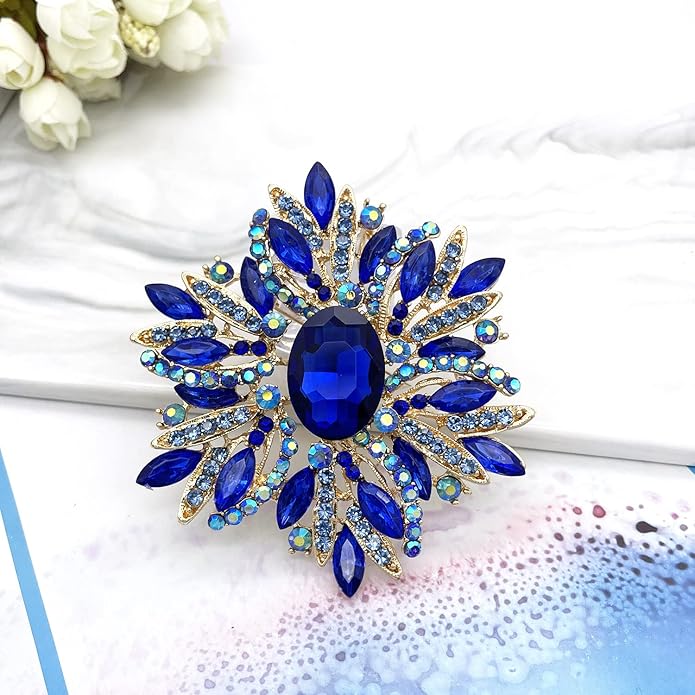 YOQUCOL Sunflower Shape Crystal Big Large Heavy Brooch Pin Rhinestone Scarf Decoration Corsage Cloth Pin for Women Girls