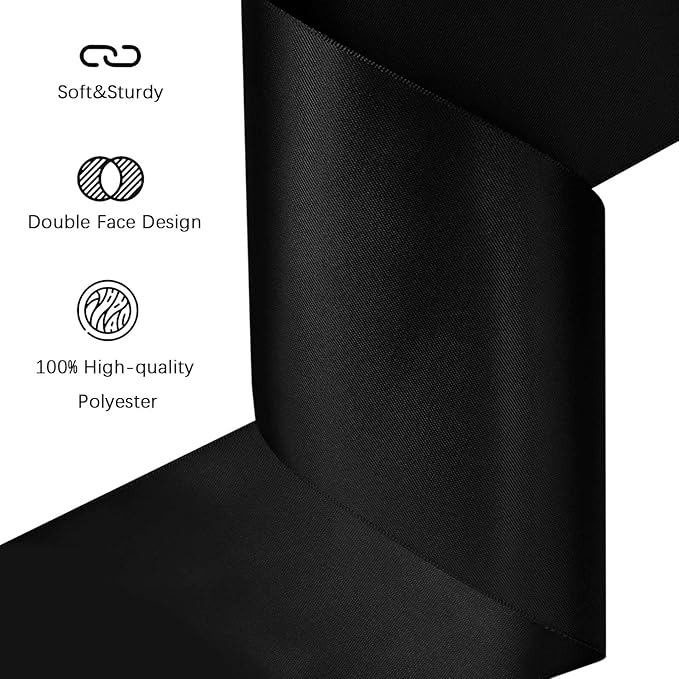 LEEQE Black Satin Ribbon 4 inch X 15 Yards Polyester Ribbon for Gift Wrapping Very Suitable for Weddings Party Hair Bow Invitation Decorations and More