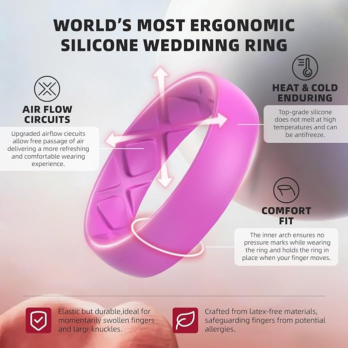 Egnaro Women's Bridal Rings Sets, 6mm Wide, 2mm Thick, Silicone Wedding Rubber Band with Half Size, Inner Arc Ergonomic Breathable Design