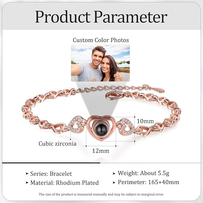 ROSI Personalized Bracelets with Picture Inside, Custom Projection Bracelets with Photos, Picture Bracelet Personalized Photo Gifts, Memorial Gifts for Women Mom Family Couple Girl