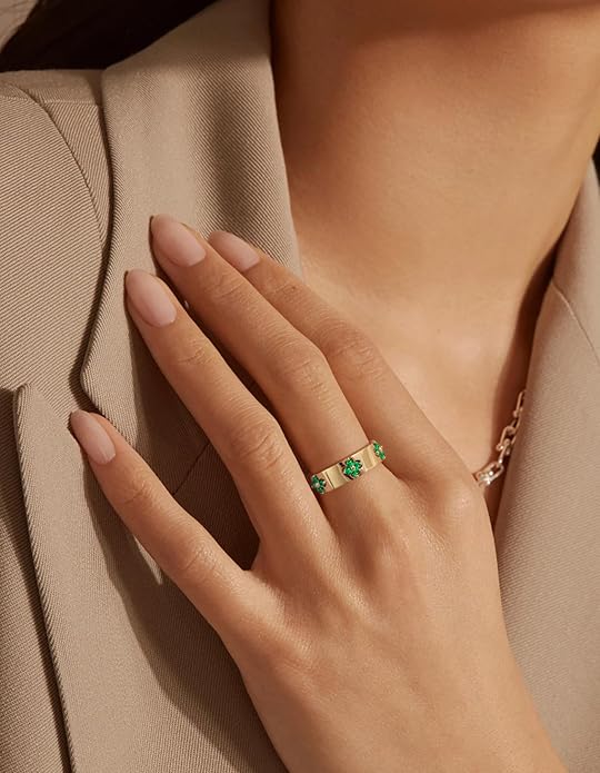 Premium Emerald&Moissanite Clover Rings for Lucky Women|Moissanite D Color VVS1 Clarity 3EX Cut|925 Sterling Silver 14K Gold Plated Non Tarnish