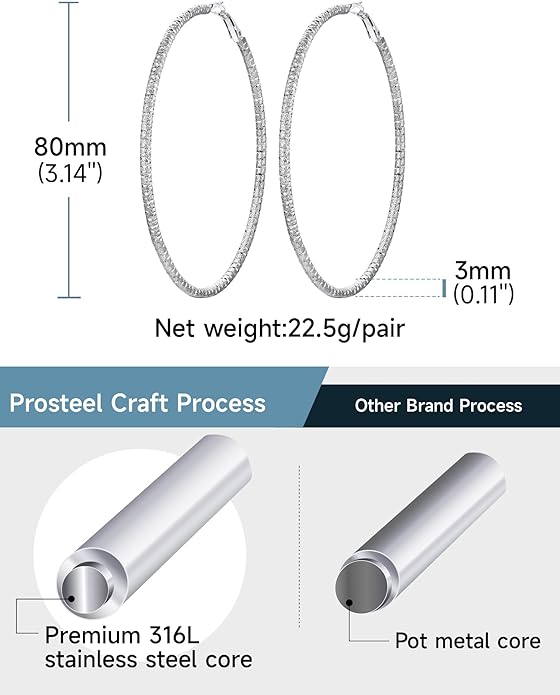 PROSTEEL 30/40/60/80/100mm Chunky Hoop Earrings For Women Gold Plated/Black Stainless Steel Hoops Earrings Statement Jewelry