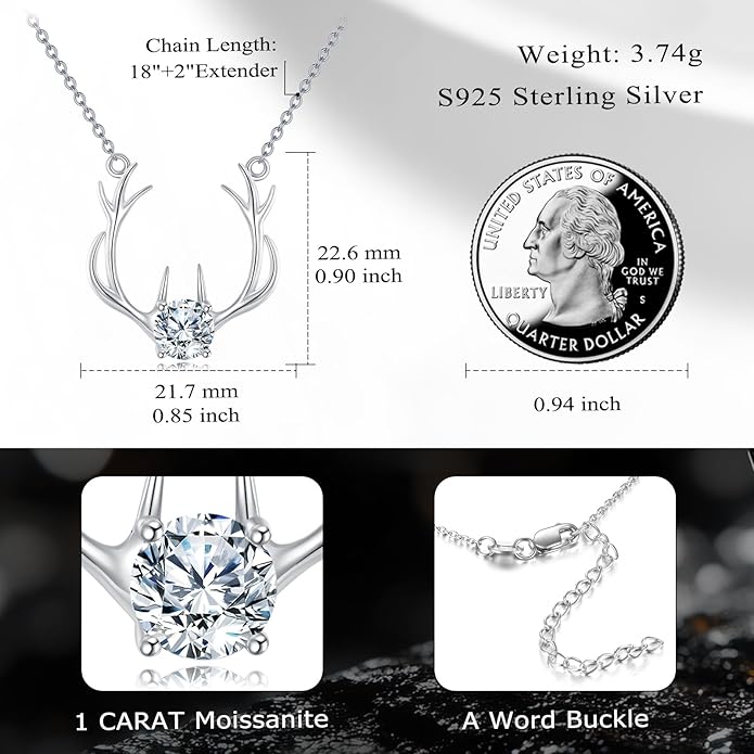 Moissanite Necklace for Women 925 Sterling Silver Eternal Pendant 1ct Lab Diamond Necklace Jewelry Gifts for Wife Girlfriend Mom