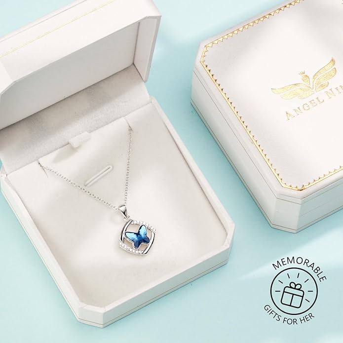 Butterfly Sterling Silver Crystal Jewelry for Women | Birthday Gifts for Her, Mom & Wife | Hypoallergenic for Sensitive Skin | Gift Packaging Included