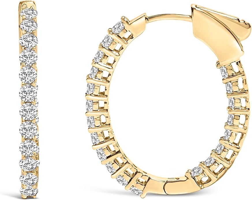 14K White or Yellow Gold 1.0 Cttw Oval Lab Grown Diamond Hoop Earrings