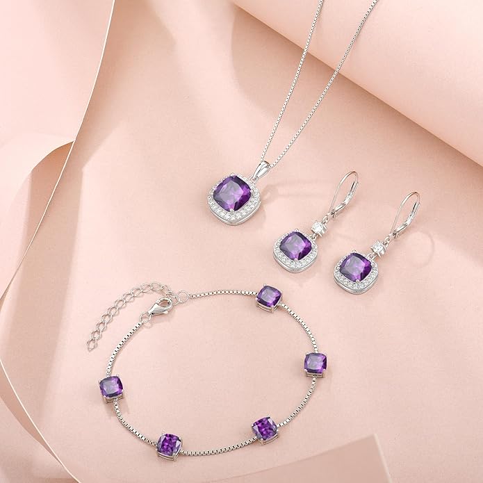 Birthstone Bracelet for Women 925 Sterling Silver Dainty Princess Cut Link Bracelet Jewelry Gifts for Her