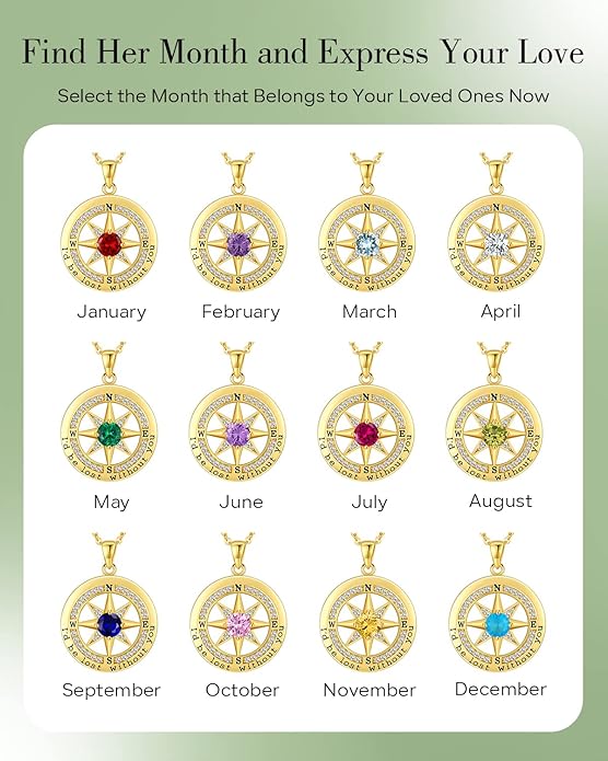 S925 Necklace Gift for Wife |Compass Jewelry |Women Anniversary |Sterling Silver |Girlfriend Birthday Gifts for Her Valentines |I'd be Lost without You |Jewel 18K Gold