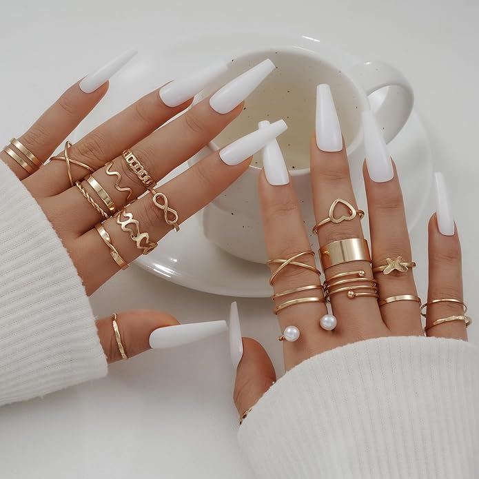 FAXHION Gold Knuckle Rings Set for Women Snake Chain Stacking Ring Vintage BOHO Midi Rings SIze Mixed